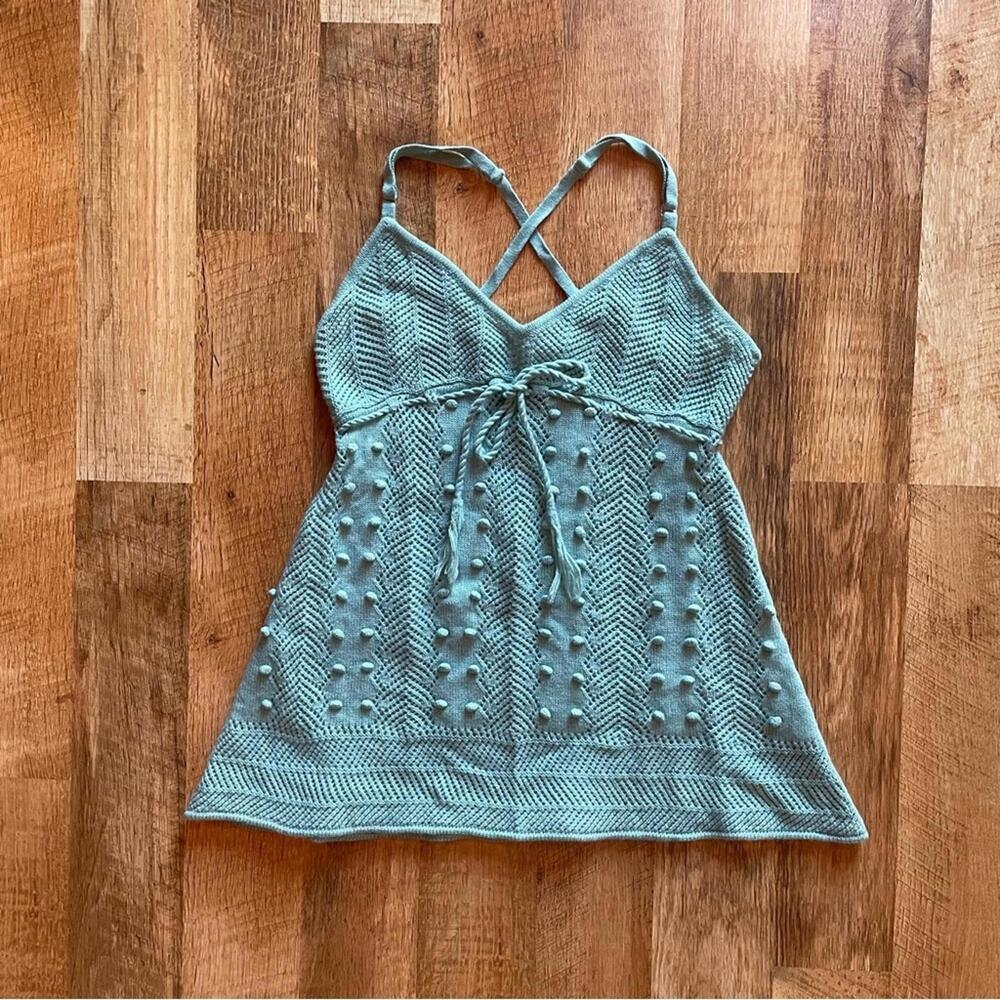 American Retro Blue Camisole Tie Front Embellished
